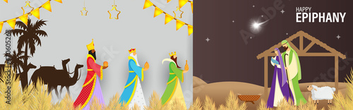 Vector illustration of Epiphany, Christian festival, three wise men