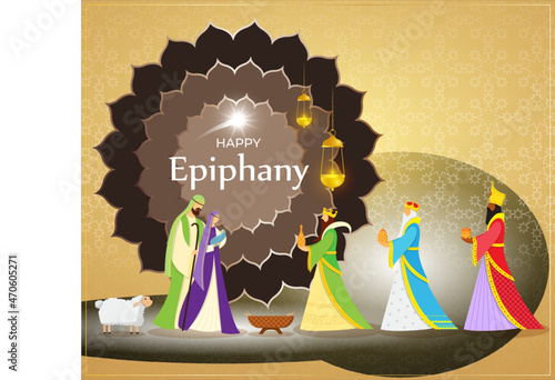 Vector illustration of Epiphany, Christian festival, three wise men