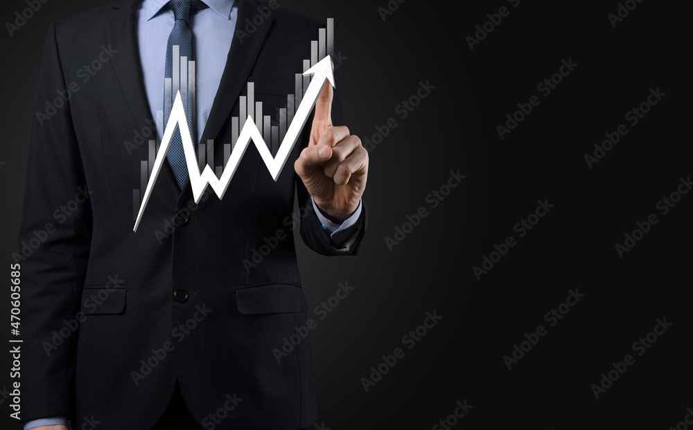 Businessman hold sales data and economic growth graph chart. Business planning and strategy. Analysing trading of exchange. Financial and banking. Technology digital marketing.Profit and growing plan. Businessman hold sales data and economic growth graph chart. Business planning and strategy. Analysing trading of exchange. Financial and banking. Technology digital marketing.Profit and growing plan.
