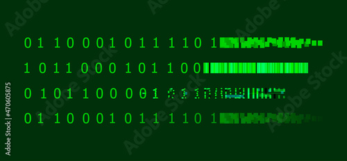 binary code is transforming to the pixels, colorful green illustration, isolated elements.