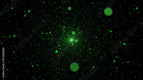 minimalistic modern abstract space design 8k. dark abstract background with green glowing particles 8k