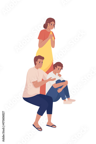 Family suffering from stress semi flat color vector characters. Full body people on white. Waiting for results isolated modern cartoon style illustration for graphic design and animation
