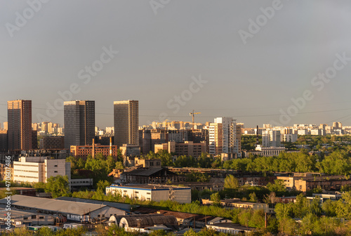 Panoramic view of the south-east of Moscow, Russia. Panoramic view of industrial zone Graivoronovo.