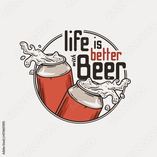 Beer can with foam for print. Original brew design with tin of beer with froth for bar