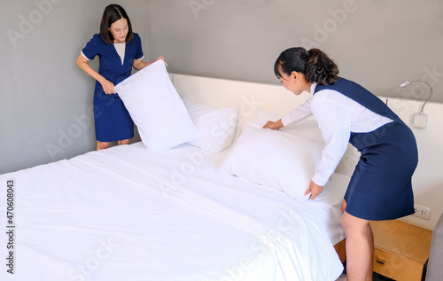 Two Asian women housekeeping and cleaning concept