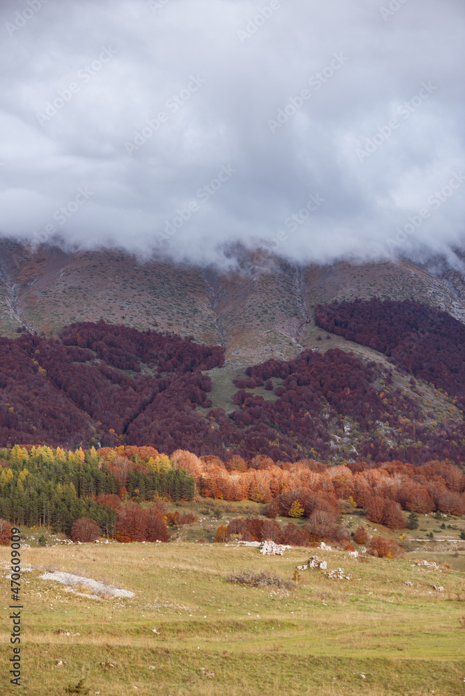 Beautiful mountain landscape of the Abruzzo Lazio and Molise National Park in autumn
