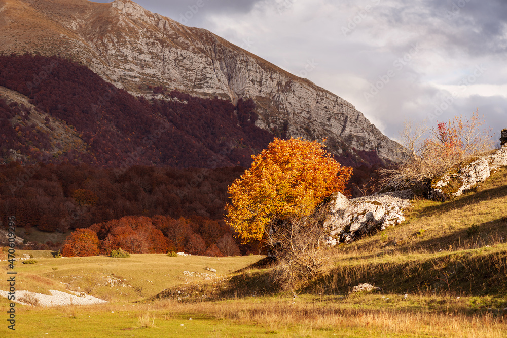 Beautiful mountain landscape of the Abruzzo Lazio and Molise National Park in autumn