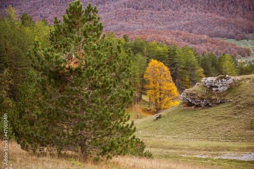 Beautiful mountain landscape of the Abruzzo Lazio and Molise National Park in autumn