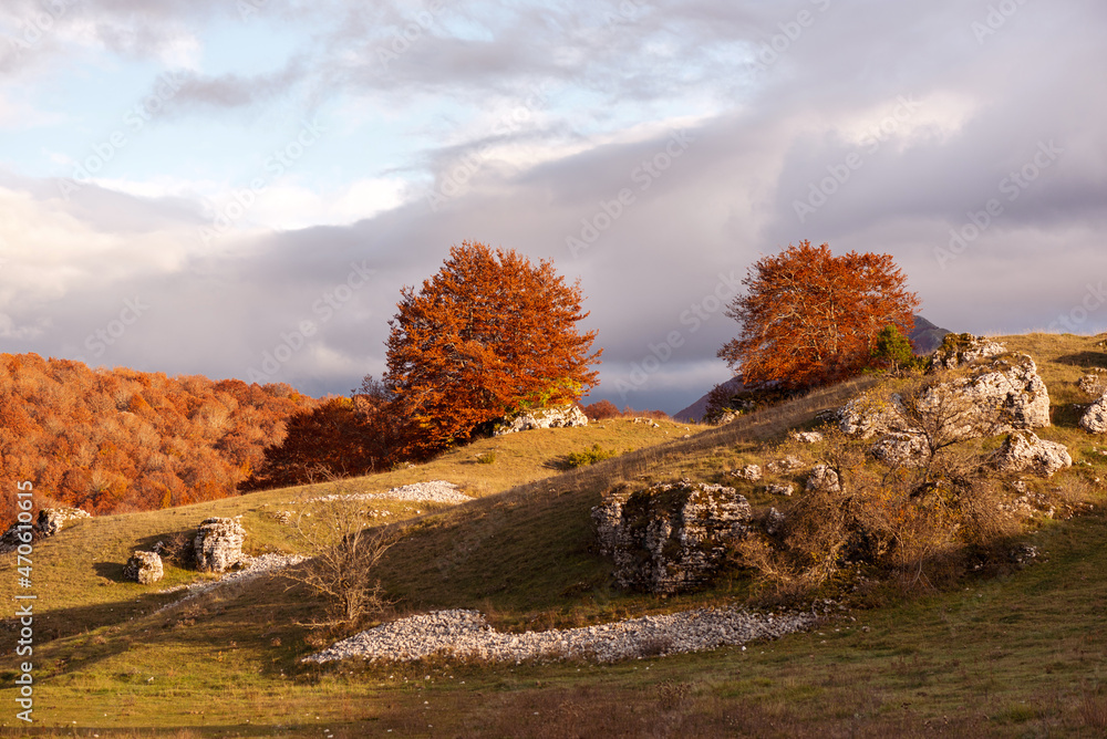 Beautiful mountain landscape of the Abruzzo Lazio and Molise National Park in autumn
