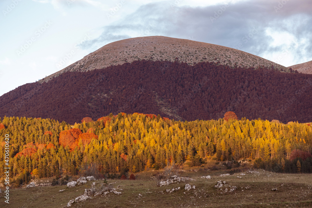 Beautiful mountain landscape of the Abruzzo Lazio and Molise National Park in autumn