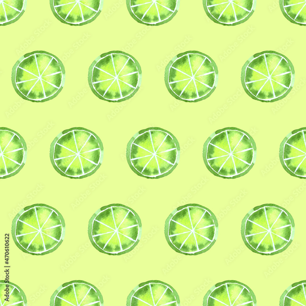 Fruits seamless pattern with green lime slices on light green background. Fruits seamless pattern with green lime slices on light green background.