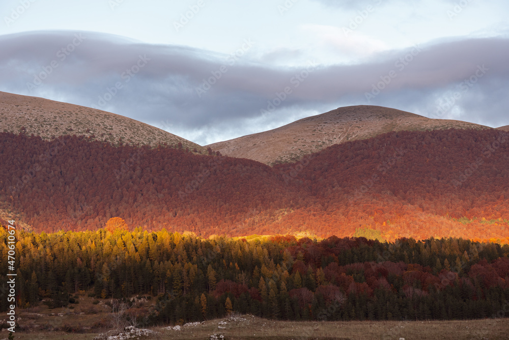 Beautiful mountain landscape of the Abruzzo Lazio and Molise National Park in autumn