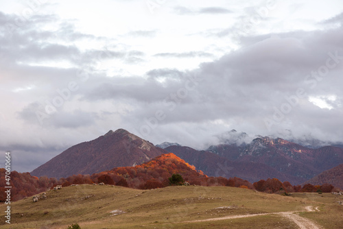Obraz na płótnie Beautiful mountain landscape of the Abruzzo Lazio and Molise National Park in autumn w salonie