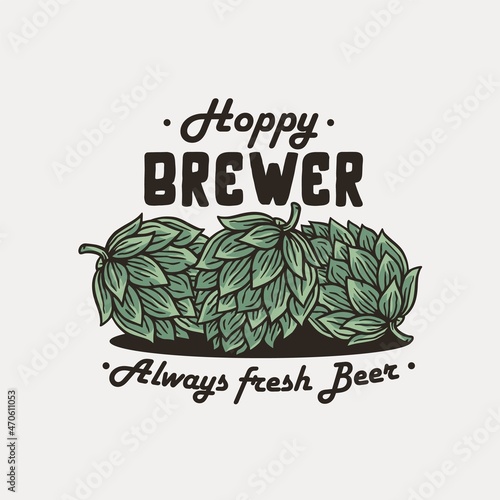 Beer hop for print. Original brew design with hop for craft beer bar, pab or brewery