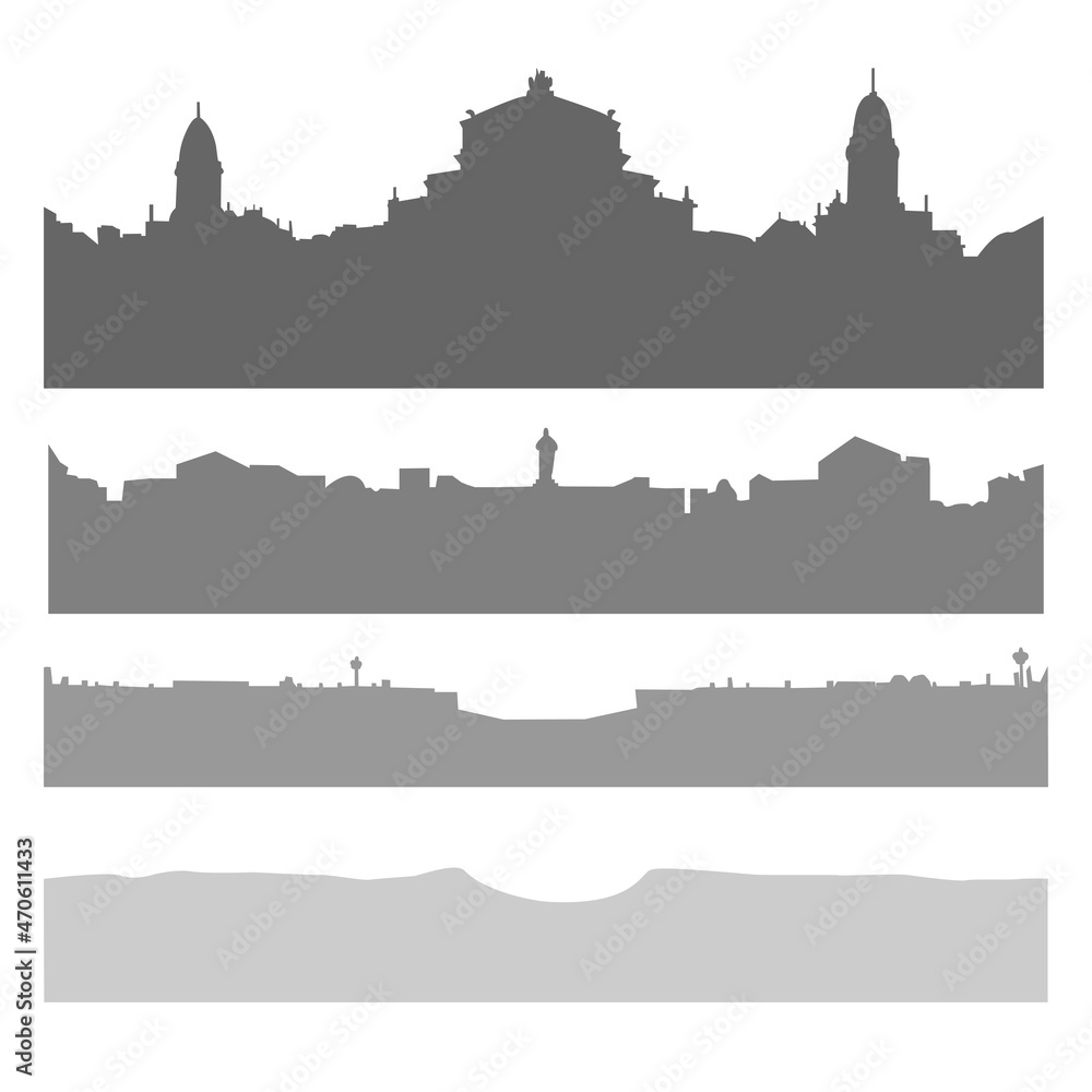 black and white silhouette of the city divided into parts