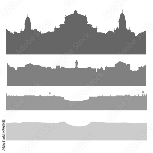 black and white silhouette of the city divided into parts