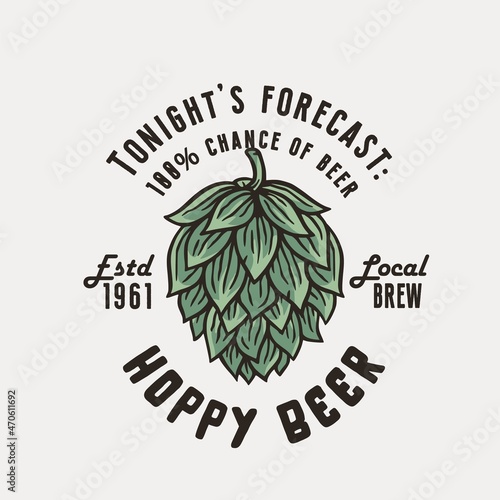 Beer hop for print. Original brew design with hop for craft beer bar, pab or brewery