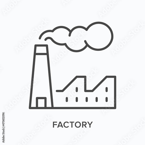 Factory flat line icon. Vector outline illustration of industry building . Black thin linear pictogram for manufacture plant