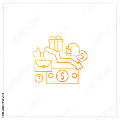 Low wages gradient icon. Important problem. Discouraging low wages. Less money.Universal basic income concept.Isolated vector illustration.Suitable to banners, mobile apps and presentation