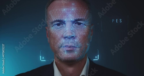 Male manager using face recognition system photo