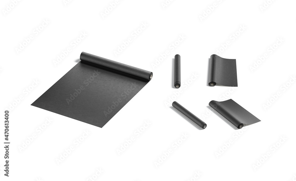 Blank black wallpaper roll mock up, different views Blank black wallpaper roll mock up, different views