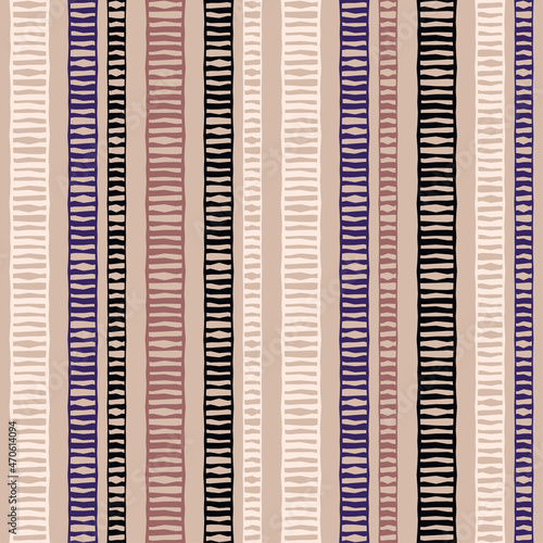 A mosaic of striped geometric figures. Seamless pattern. Design with manual hatching. Textile. Ethnic boho ornament. Vector illustration for web design or print.