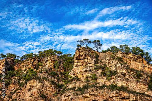 mountain with blue sky and qhirw clouds. view of mallorca sierra de tramuntana.