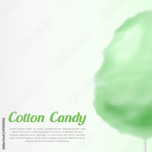Realistic green fluffy cotton candy background vector sweet childish dessert funfair delicious