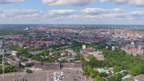 Hanover: Aerial view of city in Germany and capital of Lower Saxony in summer - landscape panorama of Europe from above photo