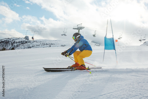 Slalom Skier attacks a gate