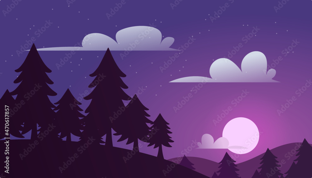 Night landscape with moon vector illustration