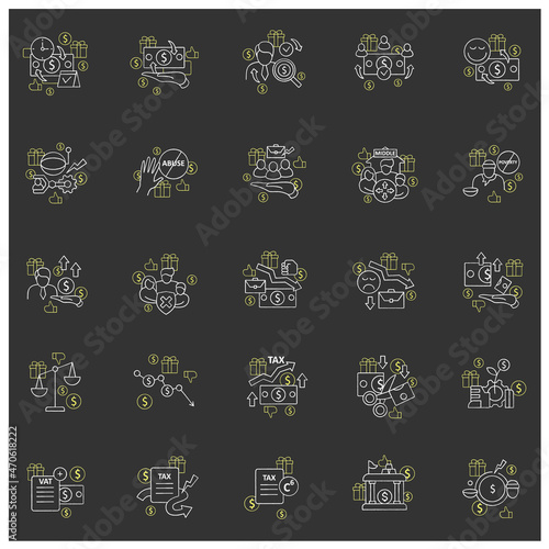 Universal basic income chalk icons set. Tax declaration, economic growth. Inequality and inflation. Global economy concept. Isolated vector illustrations on chalkboard