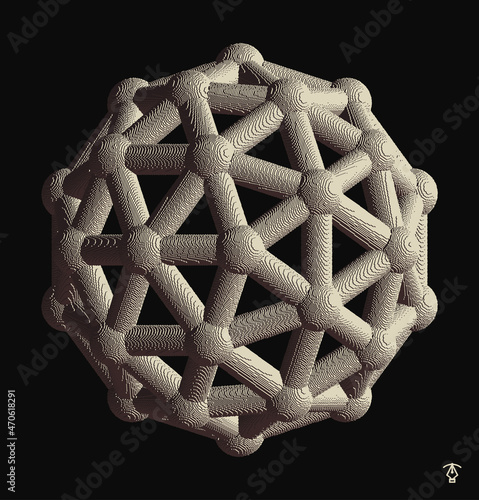 Sphere. 3d vector wireframe object. Molecular lattice or nanotechnological structure.  Low-poly element for design. Voxel art. 3D vector illustration for science, chemistry or education. photo