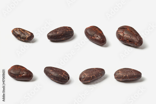 Rows of peeled texture cocoa beans