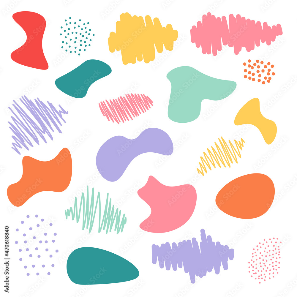Vector set with abstract shapes. Smears, dots and blots. Templates for text.