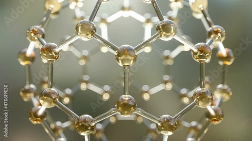 fullerene carbon molecule, Molecular structure 3d animation. photo
