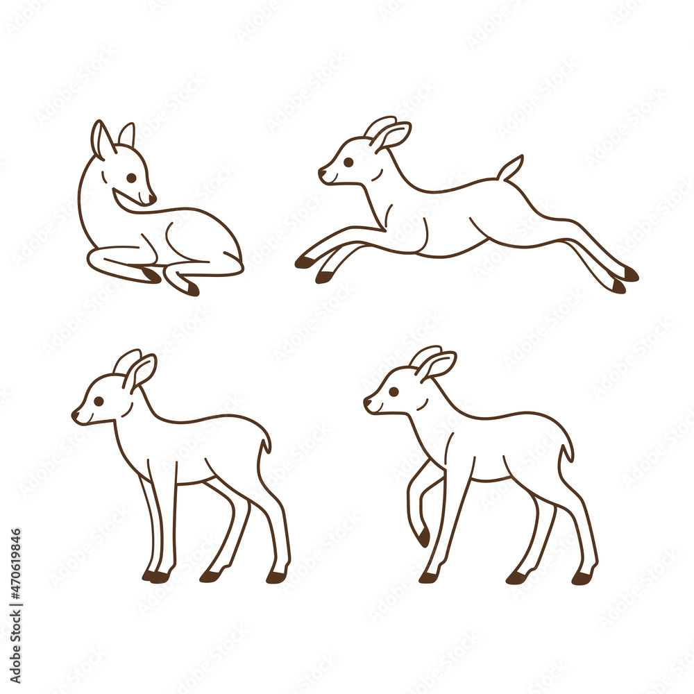 Cartoon fawn sketch line icon. Сute animals icons set. Childish print for nursery, kids apparel, poster, postcard, pattern.