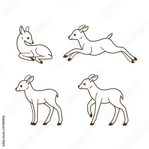Cartoon fawn sketch line icon.   ute animals icons set. Childish print for nursery  kids apparel  poster  postcard  pattern.