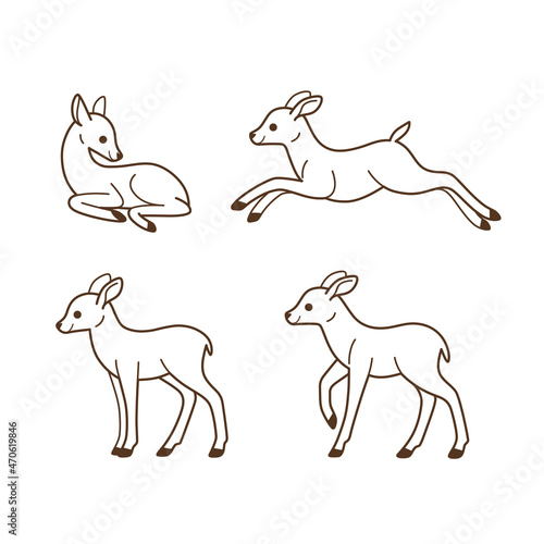 Cartoon fawn sketch line icon. Сute animals icons set. Childish print for nursery, kids apparel, poster, postcard, pattern.