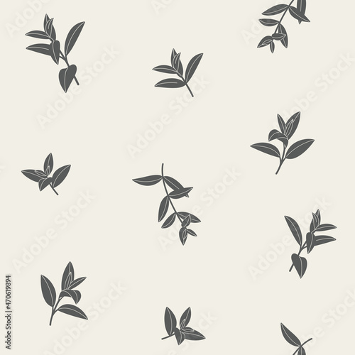 Branch of mint. Trendy pattern with twig. Vector illustration.
