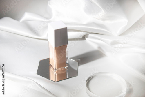 foundation primer cream lifestyle, cosmetic makeup bottle lotion product with beauty fashion skincare healthcare mockup