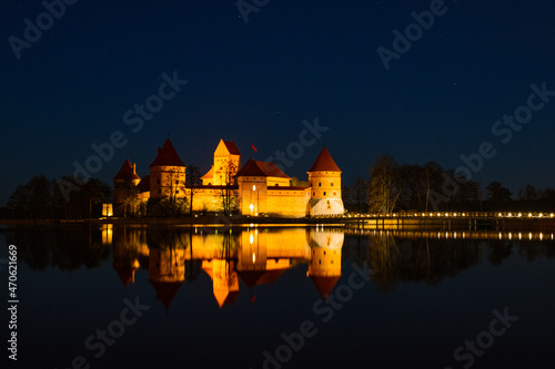 Trakai Island Castle in Lithuania at night