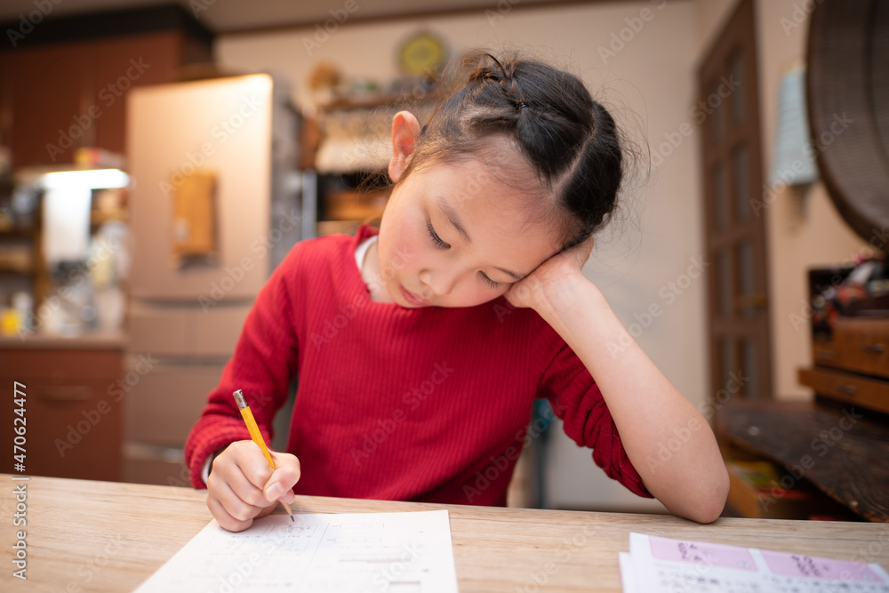自宅で勉強をする少女 自宅で勉強をする少女