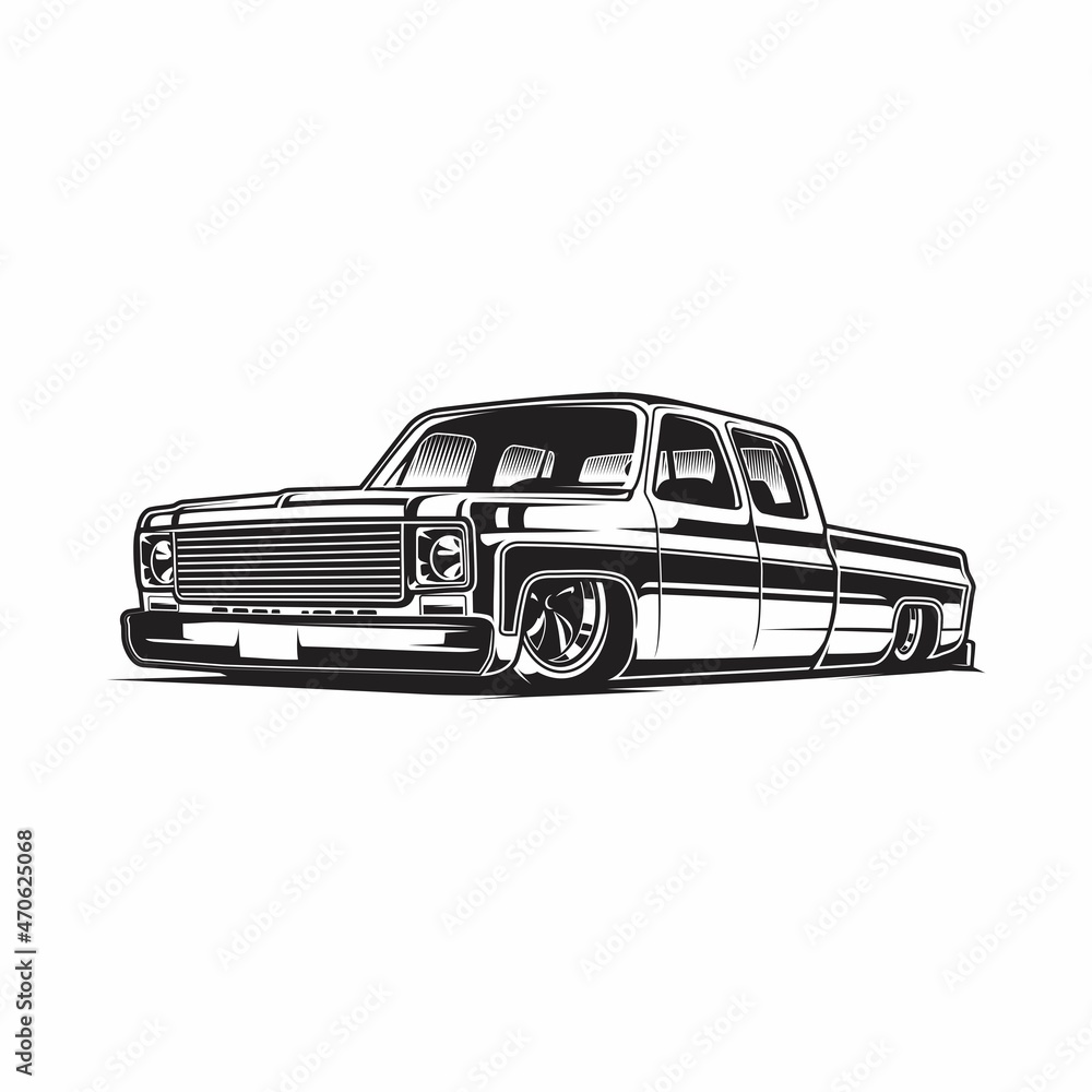 pickup truck silhouette pickup truck black and white - obrazy, fototapety, plakaty 
