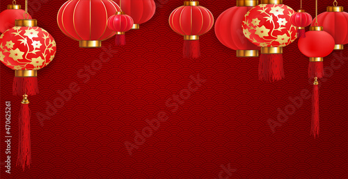 Chinese New Year.  Chinese lanterns on a red background. Highly realistic illustration.