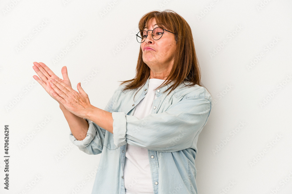 Middle age caucasian woman isolated on white background feeling energetic and comfortable, rubbing hands confident. Middle age caucasian woman isolated on white background feeling energetic and comfortable, rubbing hands confident.