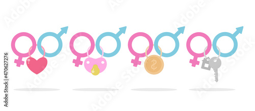 Male and female signs interconnected. The concept of the reasons for long-term relationships.
