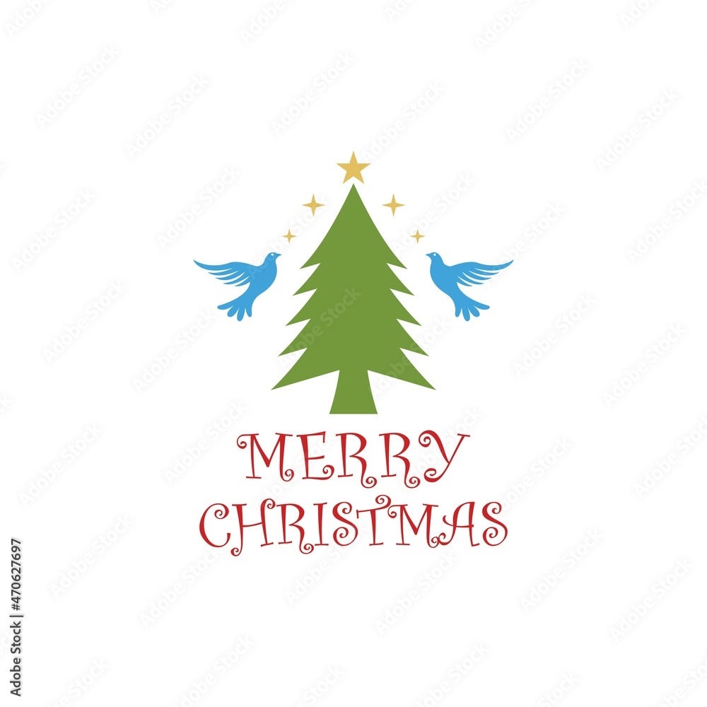 Christmas Tree Illustration Design Vector. Decorations elements, Frames, Ornaments, Design for greeting cards or to printing. Typographic Merry Christmas.