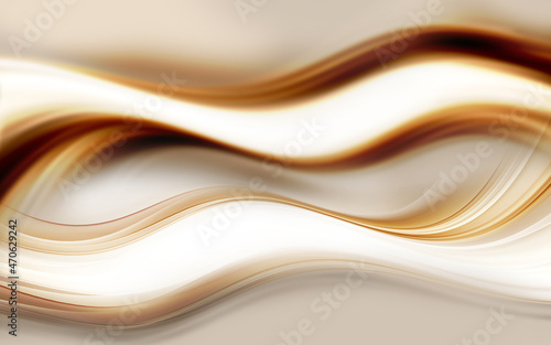 Gold wave flow and golden glitter lines on brown background. Abstract shiny color gold wave luxury rich invitation background. Luxury gold flow wallpaper web design.