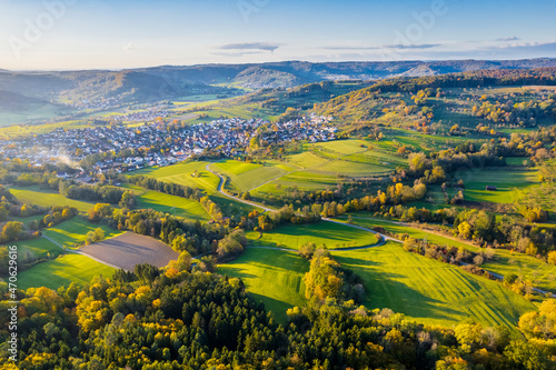 Cityscape and scenic green landscape in autumn, Germany